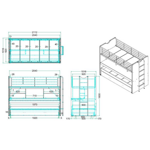 Vipack Bonny Våningssäng 90x200 cm, Silver