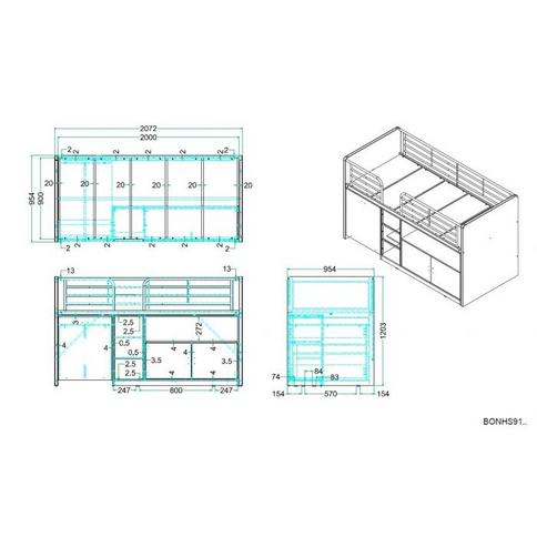 Vipack Bonny Loftsäng Säng 90x200 cm, Ljusrosa