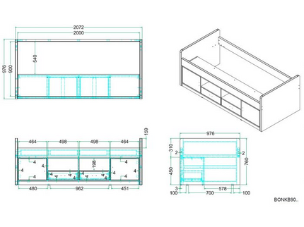 Vipack Bonny Loftsäng 90x200 cm, Turkos
