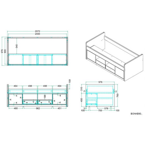 Vipack Bonny Loftsäng 90x200 cm, Turkos