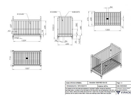 Vipack Bronxx Spjälsäng 60x120 cm, Mörkblå