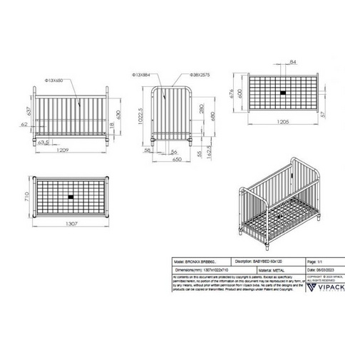 Vipack Bronxx Spjälsäng 60x120 cm, Vit