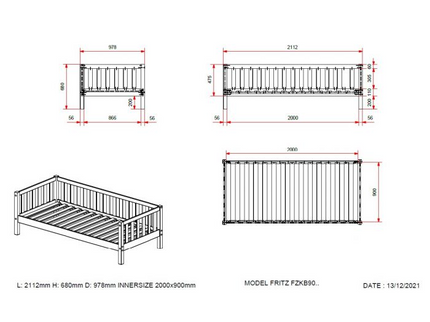 Vipack Fritz Enkelsäng 90x200 cm, Vit