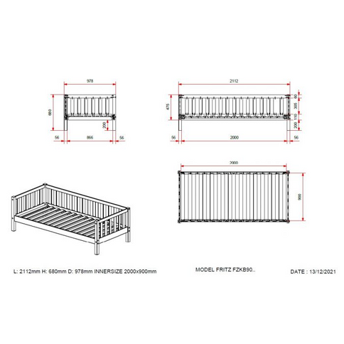 Vipack Fritz Enkelsäng 90x200 cm, Vit