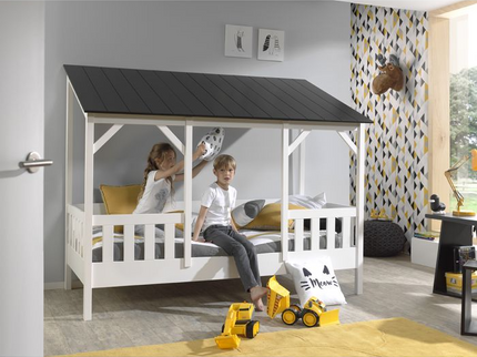 Vipack Hussäng Med Svart Tak + Madrass 90x200 cm, Vit