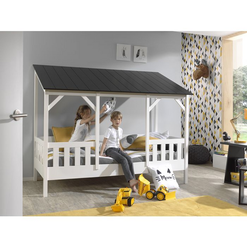 Vipack Hussäng Med Svart Tak + Madrass 90x200 cm, Vit