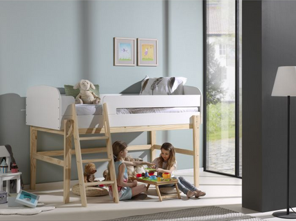 Vipack Kiddy Mellanhög Loftsäng 90x200 cm, Vit