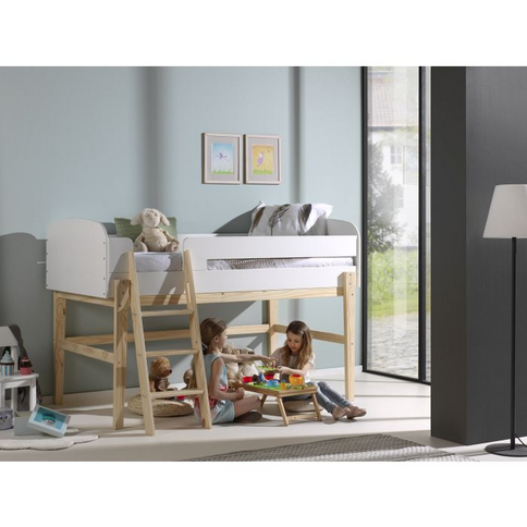 Vipack Kiddy Mellanhög Loftsäng 90x200 cm, Vit