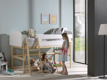 Vipack Kiddy Mellanhög Loftsäng 90x200 cm, Vit