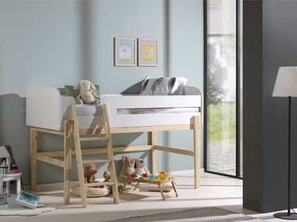 Vipack Kiddy Mellanhög Loftsäng 90x200 cm, Vit