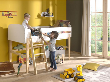 Vipack Kiddy Mellanhög Loftsäng 90x200 cm, Vit