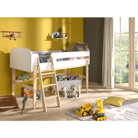 Vipack Kiddy Mellanhög Loftsäng 90x200 cm, Vit