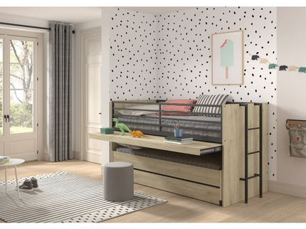 Vipack Sam Loftsäng Med Lådor Och Extrasäng 90X200 cm, Ek