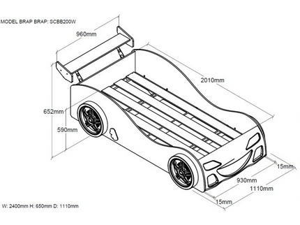 Vipack Bilsäng Brap Brap 90x200 cm, VIt