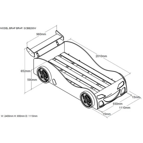 Vipack Bilsäng Brap Brap 90x200 cm, VIt