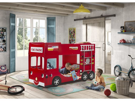 Vipack Brandbil Våningssäng 90x200 cm, Röd