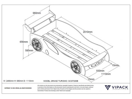 Vipack Bilsäng Grand Turismo 90x200 cm, Blå