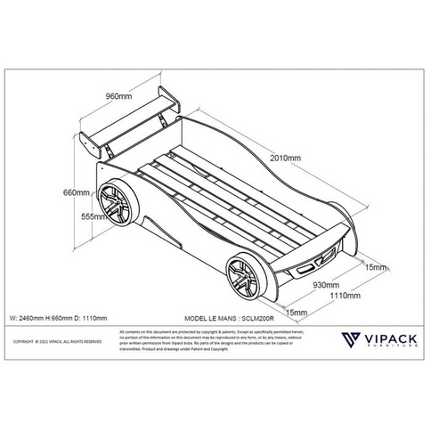 Vipack Bilsäng 90x200 cm, Röd