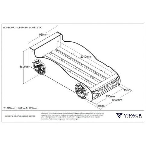 Vipack Bilsäng MRX 90x200 cm, Svart