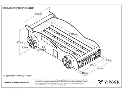 Vipack Night Speeder 90x200 cm, Röd