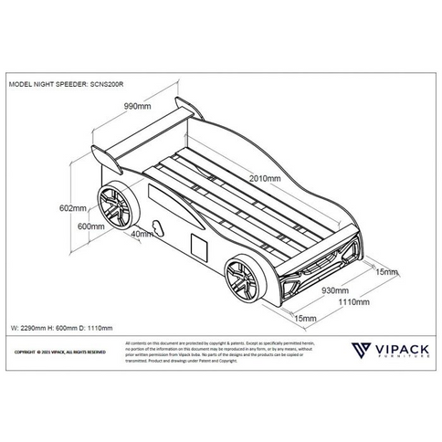 Vipack Night Speeder 90x200 cm, Röd