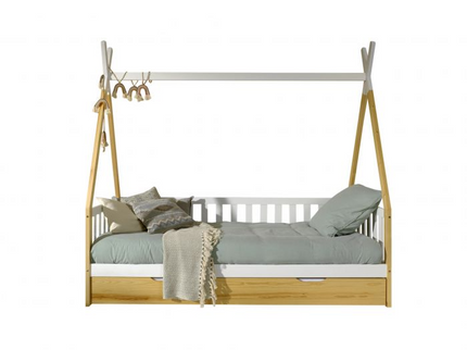 Vipack Tipi Juniorsäng Med Staket Och Låda 90x200 cm. Natur