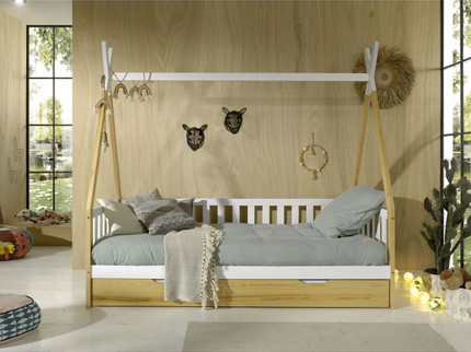 Vipack Tipi Juniorsäng Med Staket Och Låda 90x200 cm. Natur