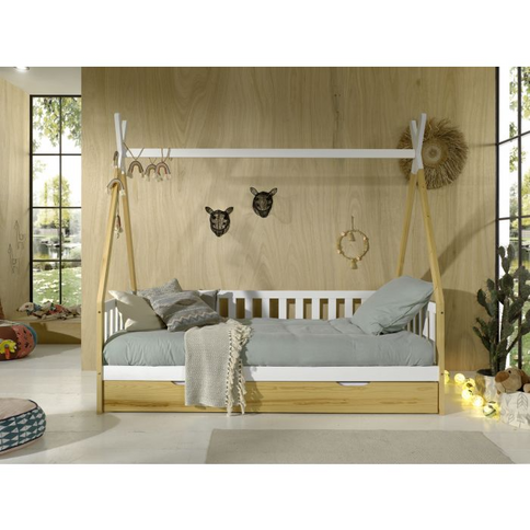 Vipack Tipi Juniorsäng Med Staket Och Låda 90x200 cm. Natur