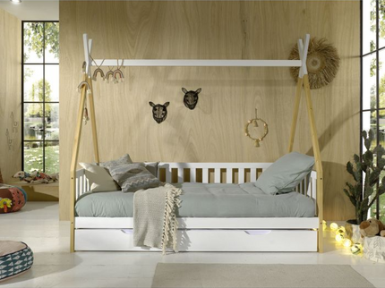 Vipack Tipi Juniorsäng Med Staket Och Låda 90x200 cm, Vit